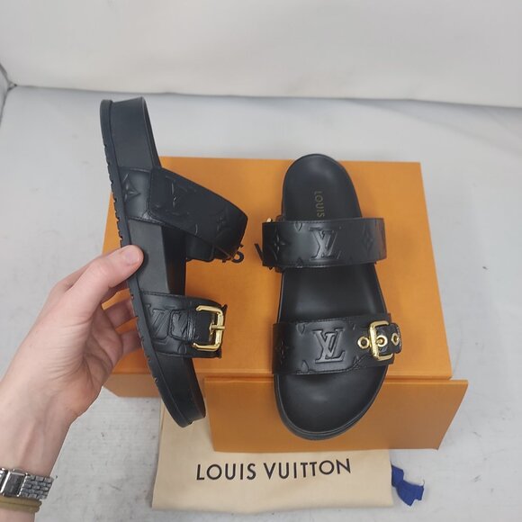 LOUIS VUITTON Black LV Monogram Bom Dia Flat Slide Sandal - Picture 9 of 14